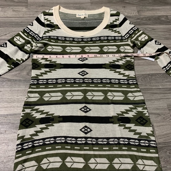 Cloud Chaser Olive Green Creme Aztec Dress; Large - Picture 2 of 9